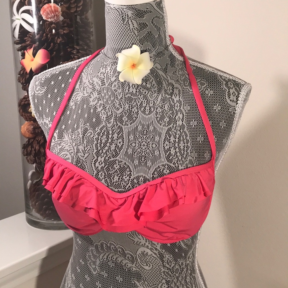 KENNETH COLE HotPink Ruffle BandeauHalter Swim Top